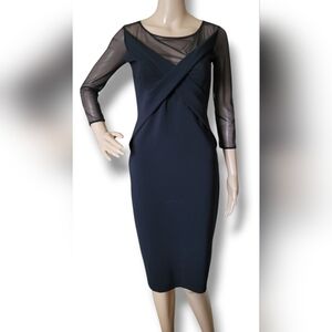 La Petite Robe Chiara Boni Gena Black Mesh Midi Dress 42 US 6 S